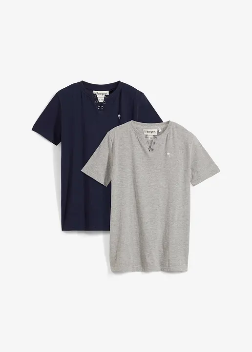 T-Shirt mit Bio Baumwolle (2er-Pack) in blau von vorne - bonprix