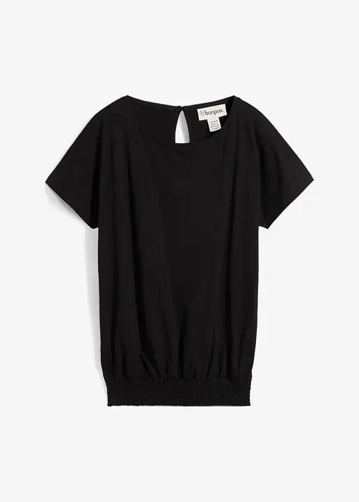 Flammgarn-Shirt aus Bio-Baumwolle mit Smockbund in schwarz von vorne - bonprix
