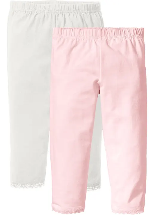 7/8 Leggings mit Spitzensaum (2er Pack) in weiß - bonprix