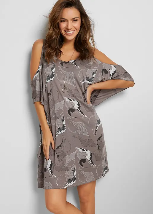 Strandkleid aus Viskose in grau von vorne (Totalaufnahme) - bonprix