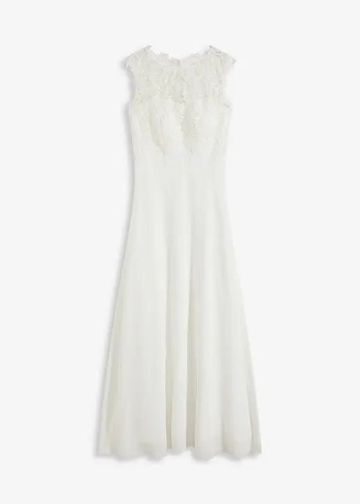 Abend-Maxikleid mit Spitze in weiß von vorne - bonprix