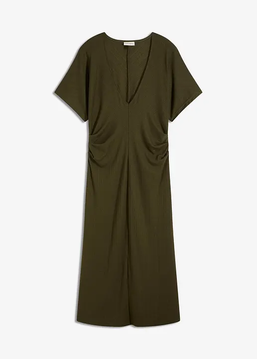 Rippkleid aus Jersey mit seitlicher Raffung in grün von vorne - bonprix