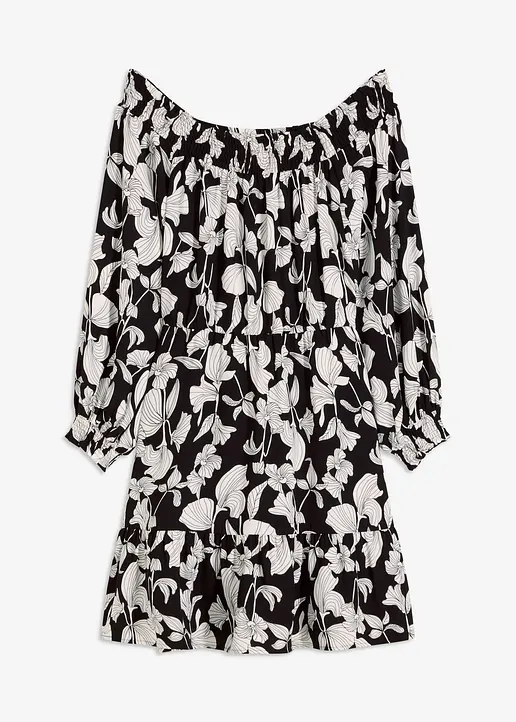 bedrucktes Carmen-Kleid in schwarz von vorne - bonprix