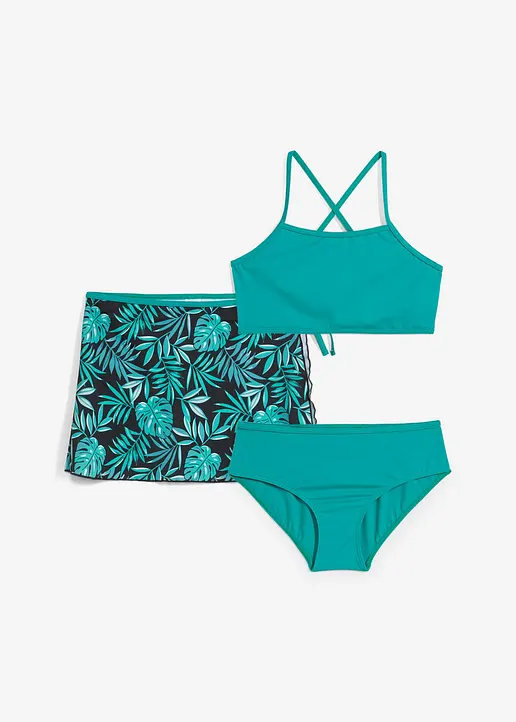 Bikini und Rock (3-tlg.Set) in grün von vorne - bonprix