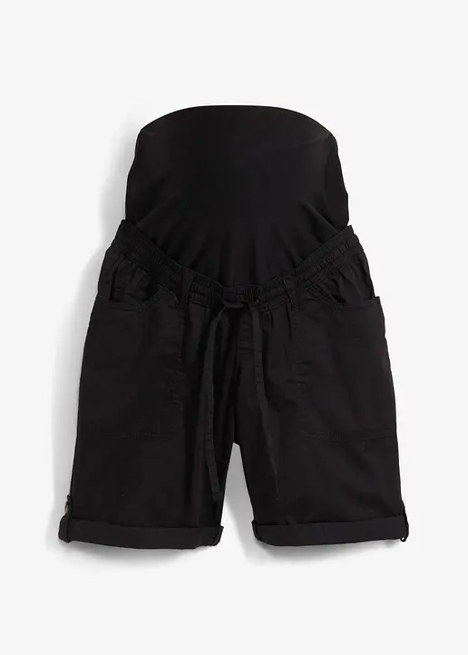 Krempelbare 2-in-1 Umstandsbermuda und Shorts in schwarz von vorne - bonprix