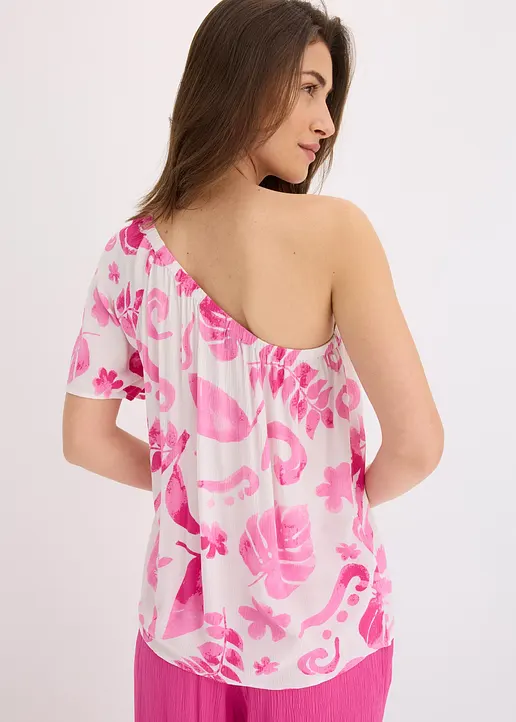 One-Shoulder-Bluse aus strukturierter Viskose in weiß von hinten (im Anschnitt) - bonprix