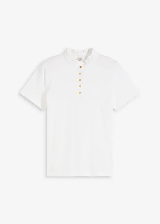Shirt aus Baumwolle mit Rüschen in weiß von vorne - bonprix