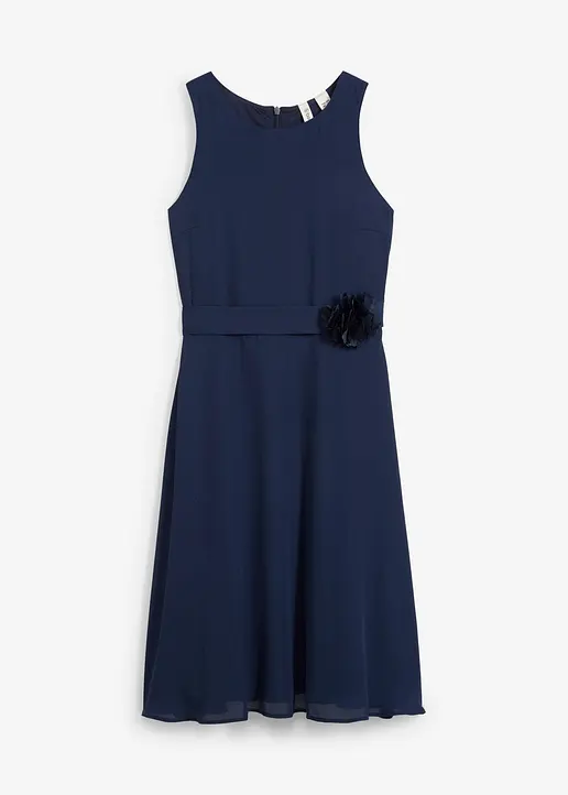 Kleid mit Blumen-Applikation in blau von vorne - bonprix