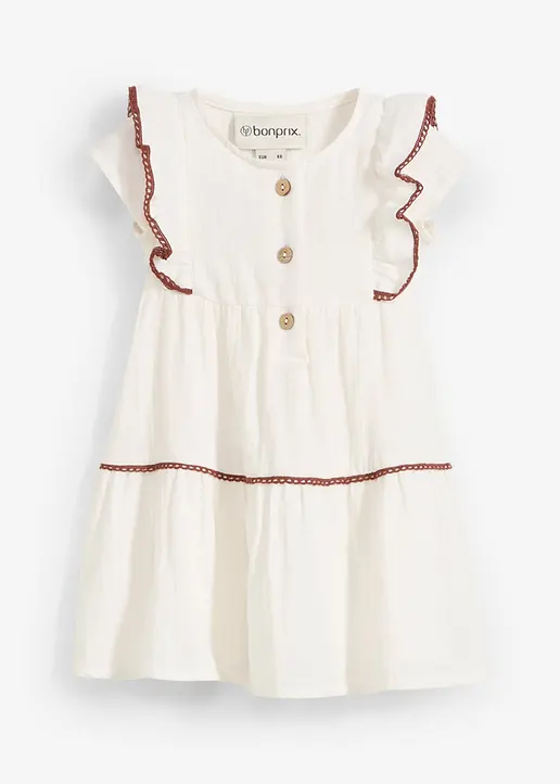 Musselin-Kleid aus reiner Baumwolle in beige von vorne - bonprix