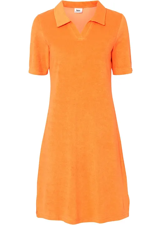 Knieumspielendes Frottee-Kleid mit Polokragen in orange von vorne - bonprix