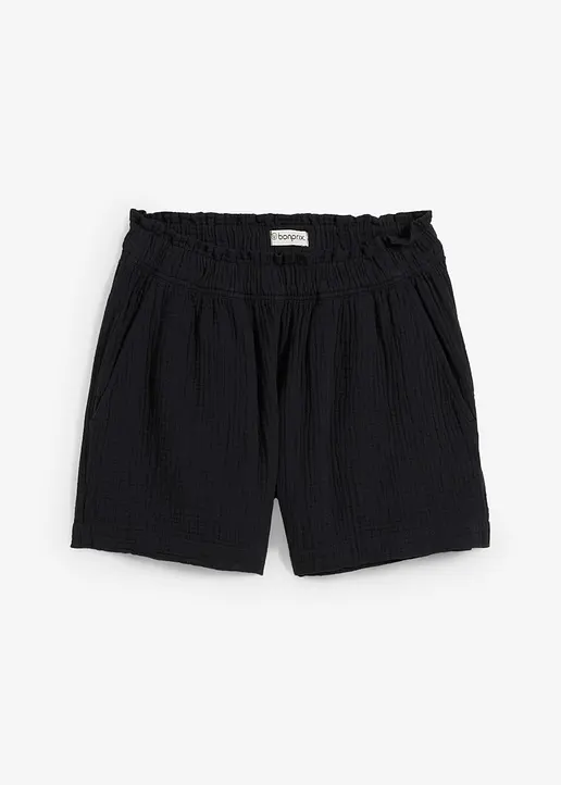 Musselin-Shorts aus reiner Baumwolle in schwarz von vorne - bonprix
