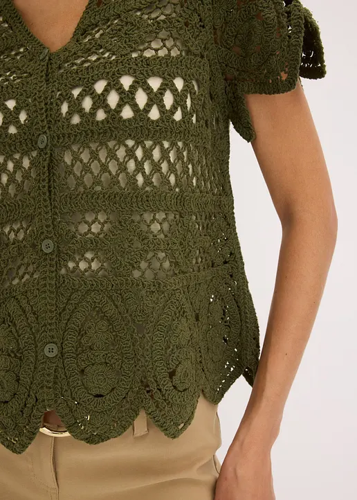Crochet Kurzjacke in grün (Detailaufnahme) - bonprix