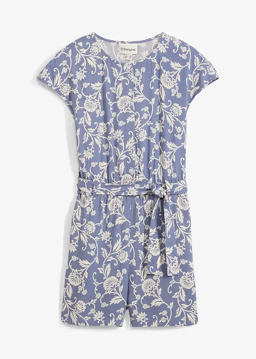 Kurzer Jumpsuit aus fließender Viskose in blau von vorne - bonprix
