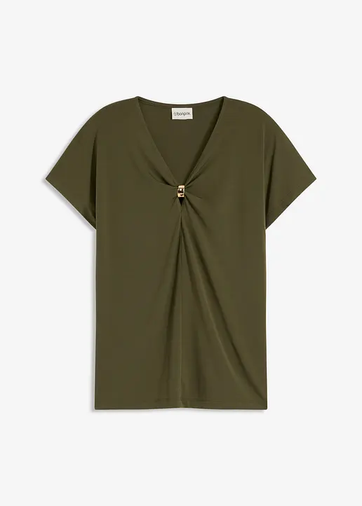 Shirt mit dekorativem Ring in grün von vorne - bonprix