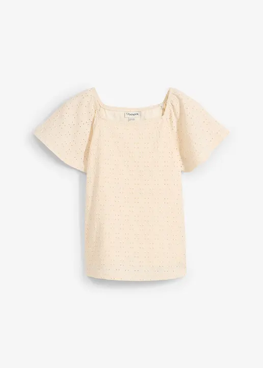 Shirtbluse mit Lochstickerei in beige von vorne - bonprix