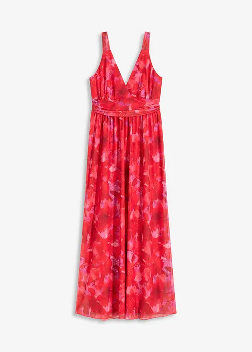 bedrucktes Maxikleid aus softem Mesh in rot von vorne - bonprix