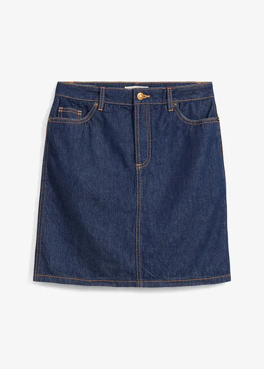 Jeansrock Mid Waist, Low Stretch in blau von vorne - bonprix