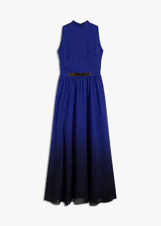 Chiffonkleid mit Kragen und Taillen-Einsatz in blau von vorne - bonprix