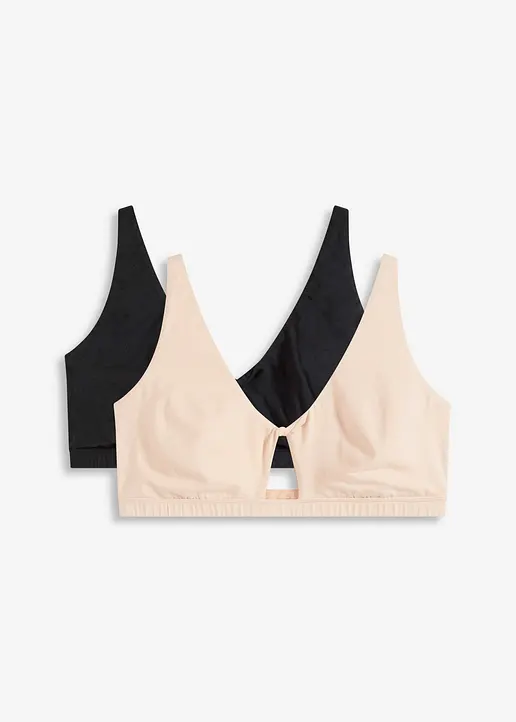 Bralette aus Baumwolle (2er Pack) in beige von vorne - bonprix