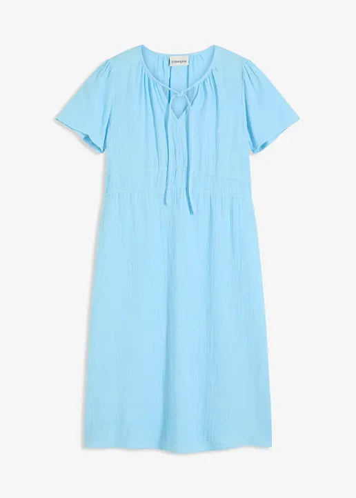 Tunika-Kleid aus Musselin in blau von vorne - bonprix