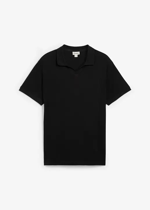 Poloshirt mit Struktur aus Bio-Baumwolle in schwarz von vorne - bonprix