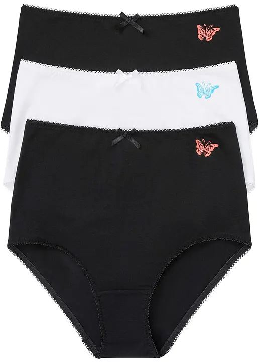Taillenslip (3er Pack) mit Bio-Baumwolle in schwarz von vorne - bonprix
