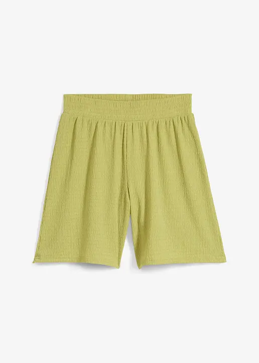 Schlupf-Shorts aus Borkencrepe in grün von vorne - bonprix