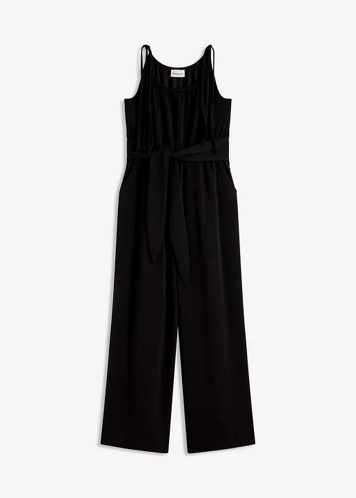 Jersey-Jumpsuit in schwarz von vorne - bonprix