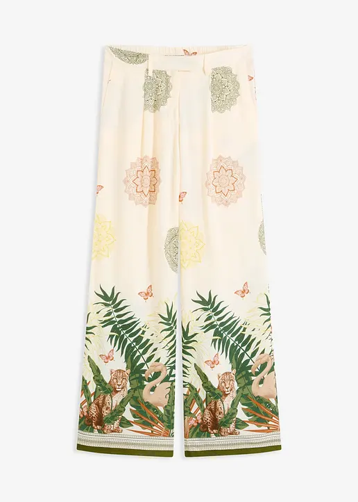Weite Hose aus Viskose mit Bordürenprint in weiß von vorne - bonprix