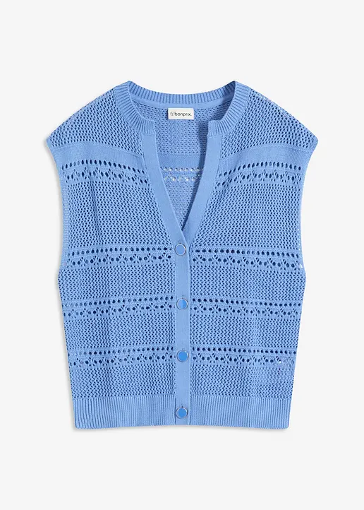 Ajour-Strickjacke, kurzarm in blau von vorne - bonprix
