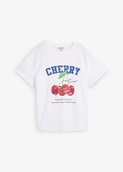 T-Shirt aus reiner Bio-Baumwolle, bedruckt in weiß von vorne - bonprix