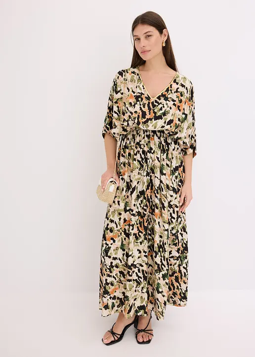 Maxikleid aus fließender Viskose mit Pailletten in beige im Look von vorne (Totalaufnahme) - bonprix