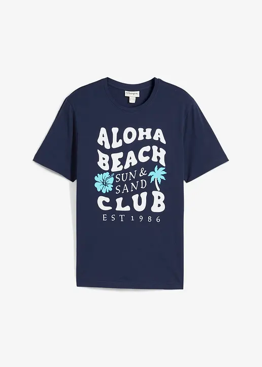 T-Shirt aus reiner Baumwolle in blau von vorne - bonprix