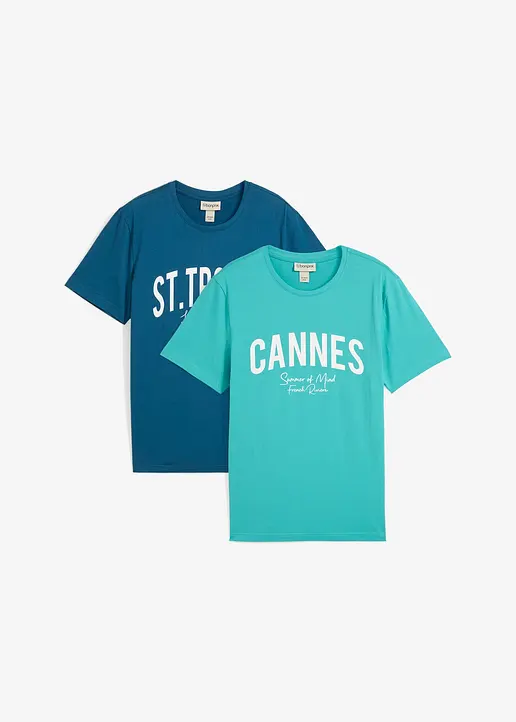T-Shirt (2er Pack) aus reiner Bio-Baumwolle in grün von vorne - bonprix