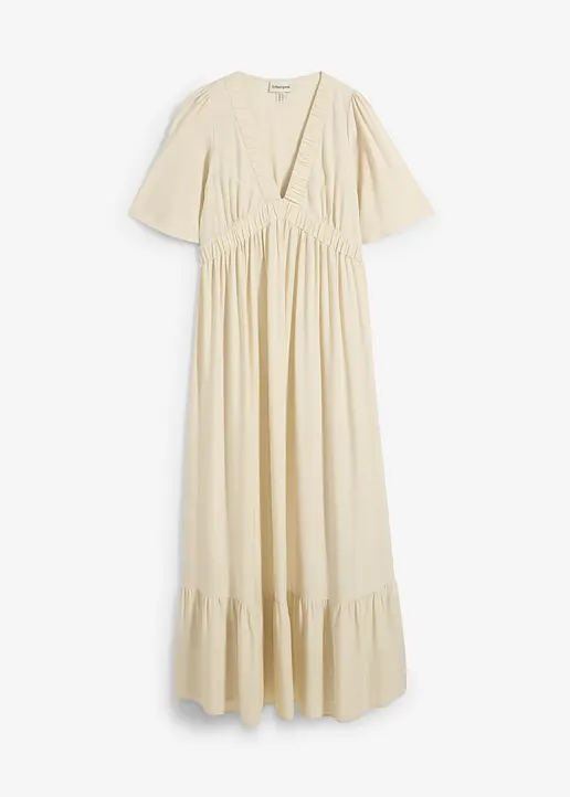 Maxi-Stufenkleid aus fließender Viskose in beige von vorne - bonprix