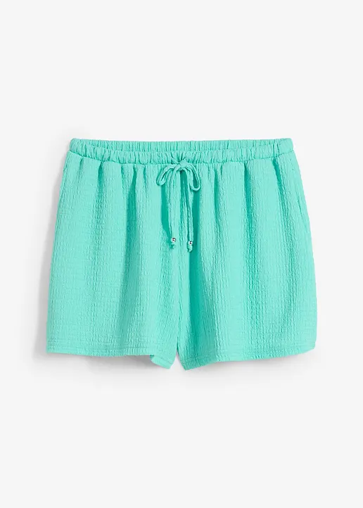 Schlupf-Shorts aus strukturiertem Crêpe in grün von vorne - bonprix