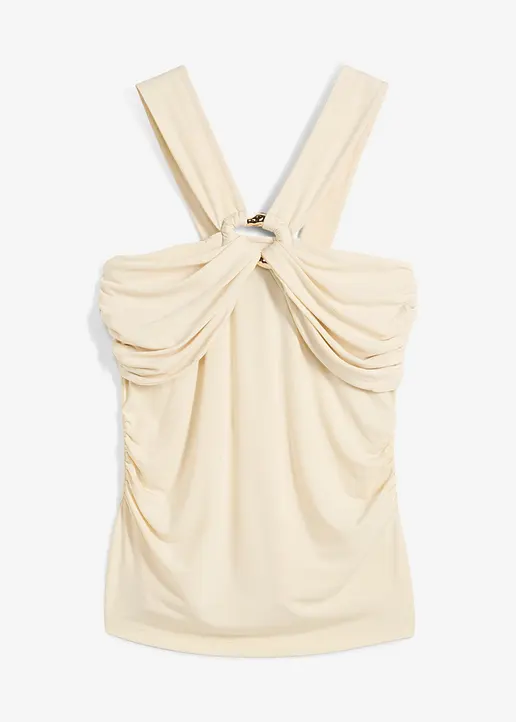 Neckholder-Top mit gehämmerter Deko-Schnalle in beige von vorne - bonprix