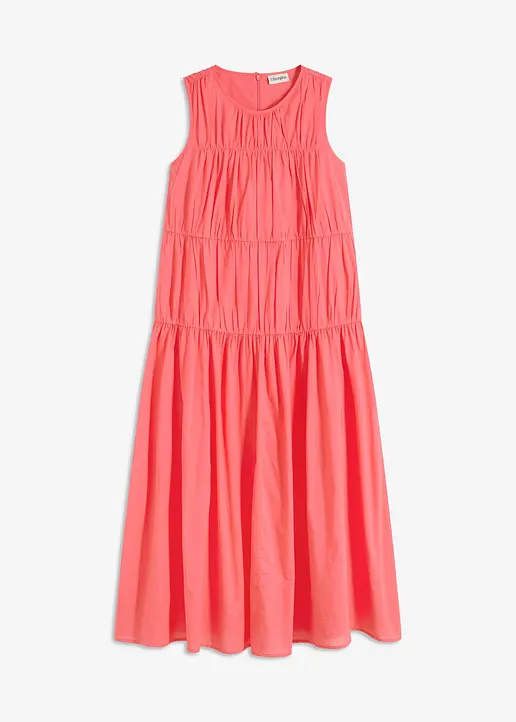 Maxikleid mit Raffungen aus Baumwolle in pink von vorne - bonprix