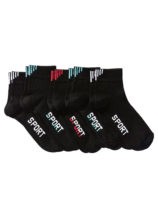 Sportsocken mit Schriftzug mit Bio-Baumwolle (5er Pack) in schwarz von vorne - bonprix