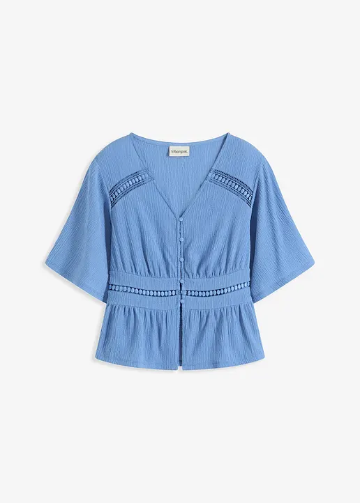 Tunika-Shirt mit Spitze in blau von vorne - bonprix