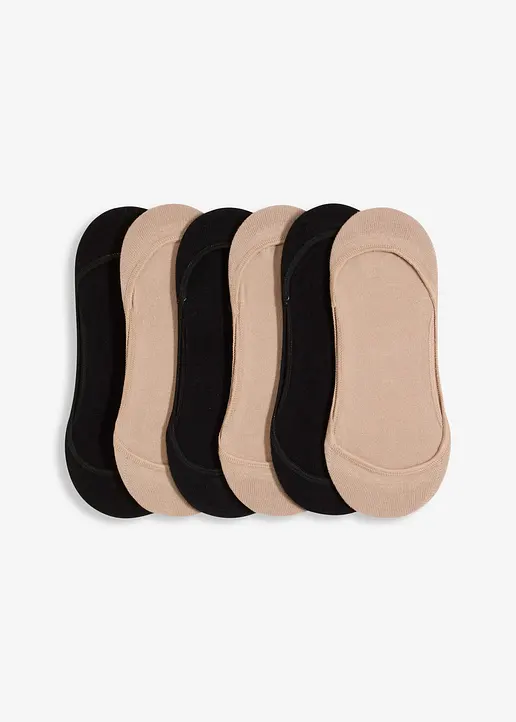 Füßlinge mit Bio-Baumwolle mit Silikonstreifen, Ballerina Fit (6er Pack) in schwarz von vorne - bonprix