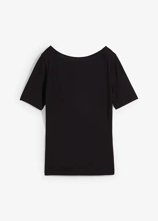 T-Shirt aus feiner Viskose in schwarz von vorne - bonprix