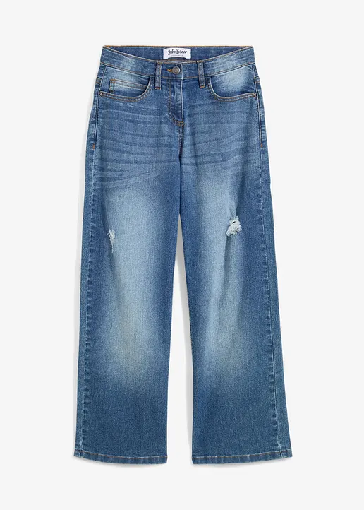 Wide-Leg-Jeans Mid Waist in blau von vorne - bonprix