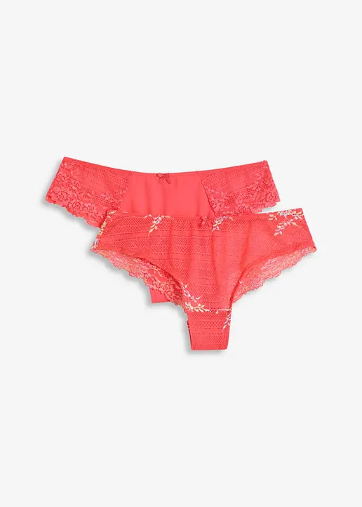 (2er Pack) Brazilslip mit mehrfarbiger Spitze in pink von vorne - bonprix