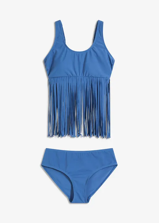 Tankini mit Fransen (2-tlg.Set) in blau von vorne - bonprix