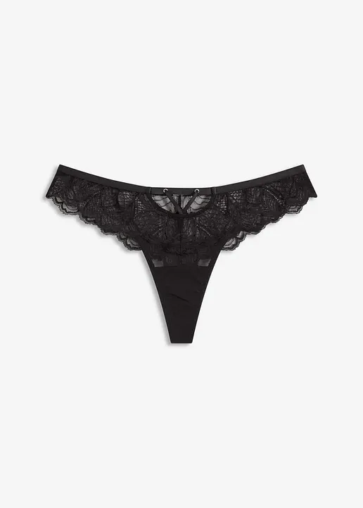 String mit Spitze in schwarz von vorne - bonprix