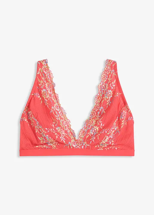 Bralette ohne Bügel mit mehrfarbiger Spitze in pink von vorne - bonprix