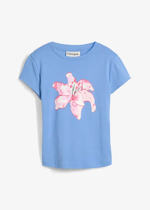 T-Shirt aus reiner Bio-Baumwolle in blau von vorne - bonprix