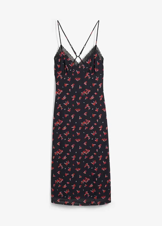 Midikleid aus Mesh in schwarz von vorne - bonprix