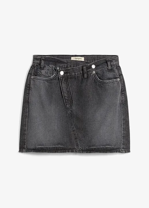 Jeansrock mit asymmetrischem Bund in schwarz von vorne - bonprix